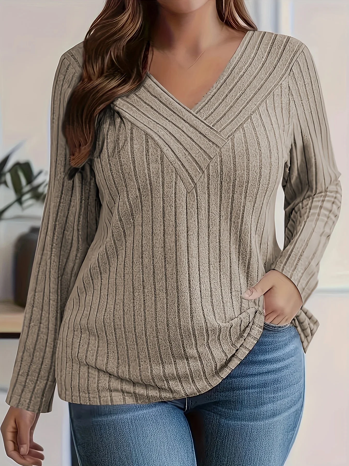 Plus Size Elegancka koszulka damska na co dzień Modna luźna koszulka Kobieta Temperament T-shirt z długim rękawem Wakacyjne weekendy — zdjęcie 2