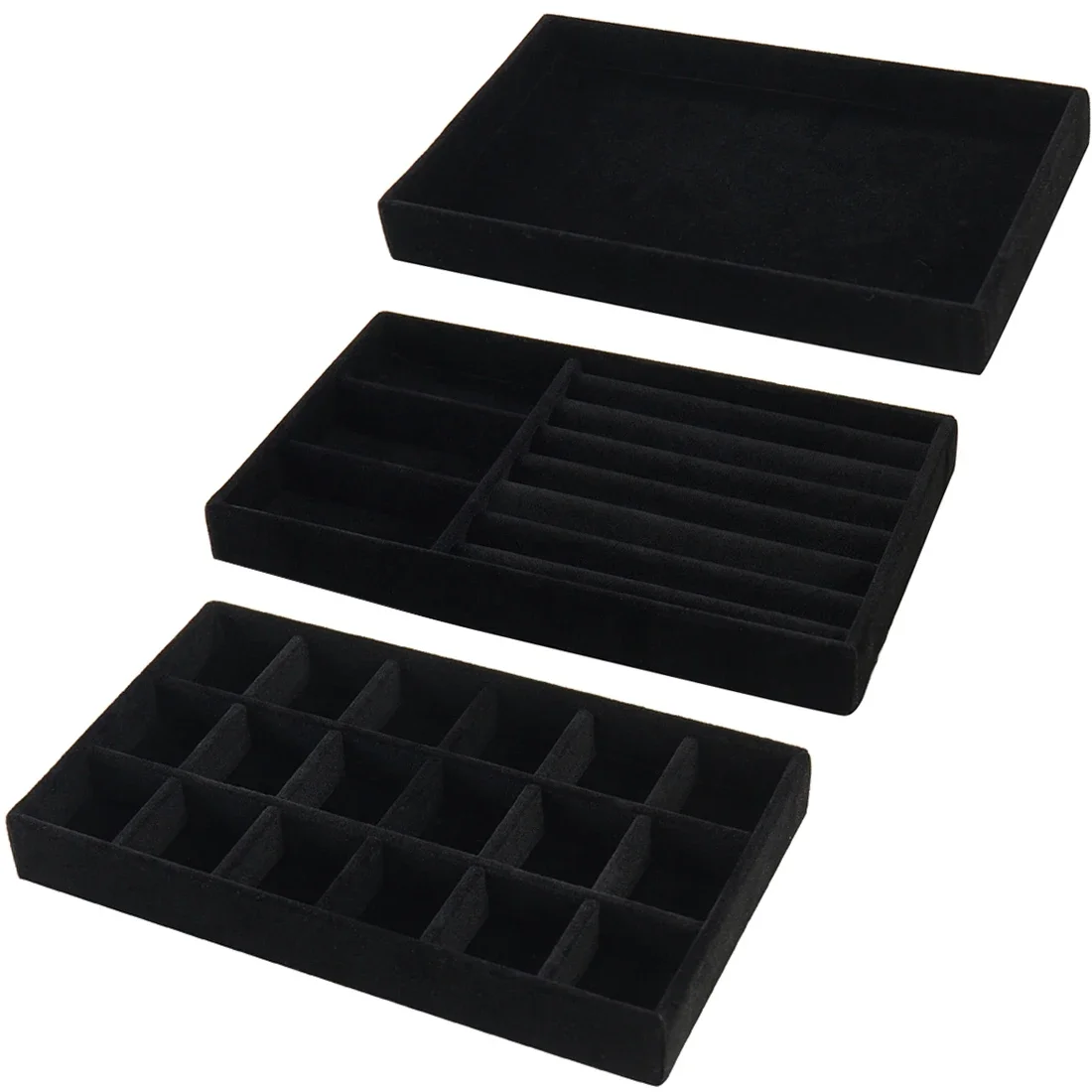 3 stks Zwarte Sieraden Organisator Fluwelen Sieraden Opbergvak Display Ring Armband Ketting Opbergdoos Showcase Lade - afbeelding 2