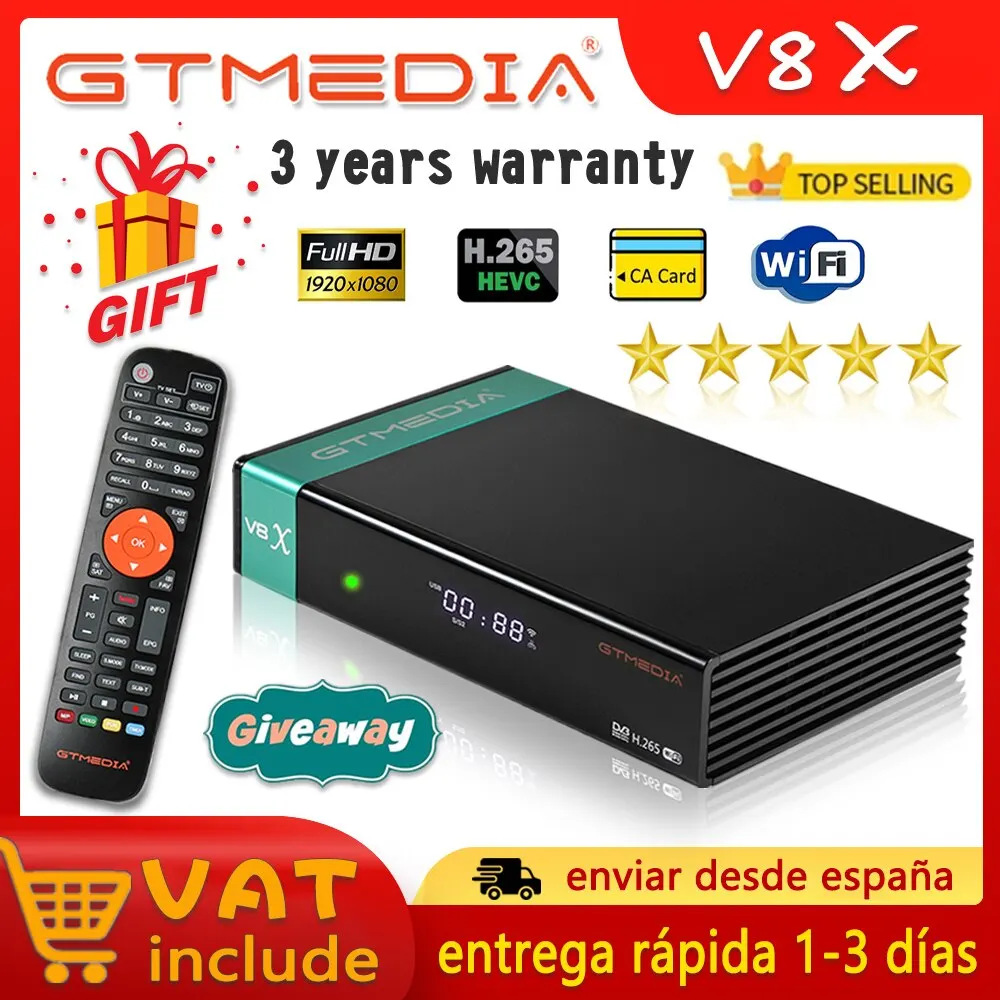 V8X HD 1080P Satellite Receiver DVB-S/S2/S2X Built-in 2.4G WIFI H.265 Support SAT to Gtplayer CA card TV Receivers