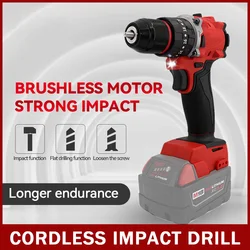 Brushless Milwaukee 18V Battery Electric Impact Drill 150N.M Cordless Hammer Drill Driver Mini Electric Screwdriver Power Tools