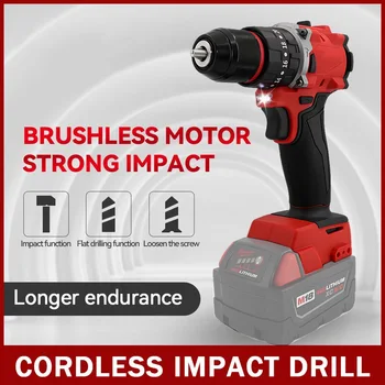 Brushless Milwaukee 18V แบตเตอรี่สว่านกระแทกไฟฟ้า 150N.M สว่านไร้สาย MINI ไขควงไฟฟ้าเครื่องมือ