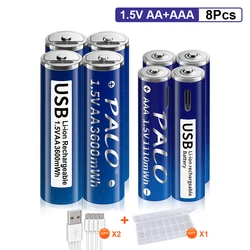 Batteria ricaricabile USB AA + AAA ad alta capacità 1.5V AA 3600 mWh AAA 1110 mWh batteria agli ioni di litio per mouse wireless con telecomando