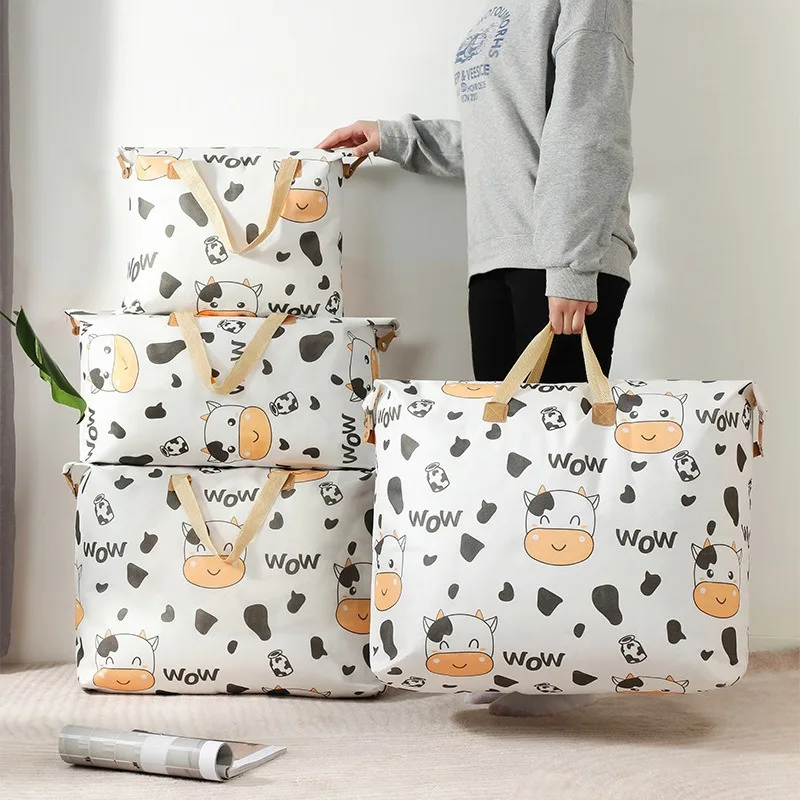 

1-2Pcs Wardrobe Organizer Clothes Storage Bags Cute Cow Comforter Bag Fabric Cartoon Quilt Moving Clothing Home Organization