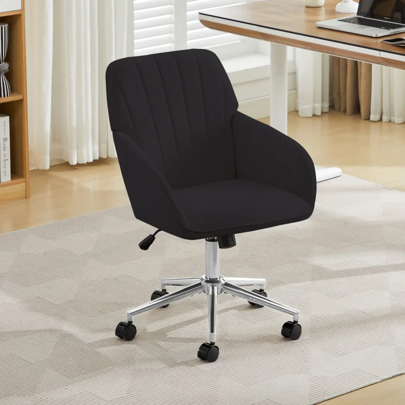Chaise de bureau pivotante noire réglable en hauteur, chaise ergonomique à bascule avec dossier, chaise de bureau confortable pour une longue assise, parfaite pour la maison, le bureau et la chambre.