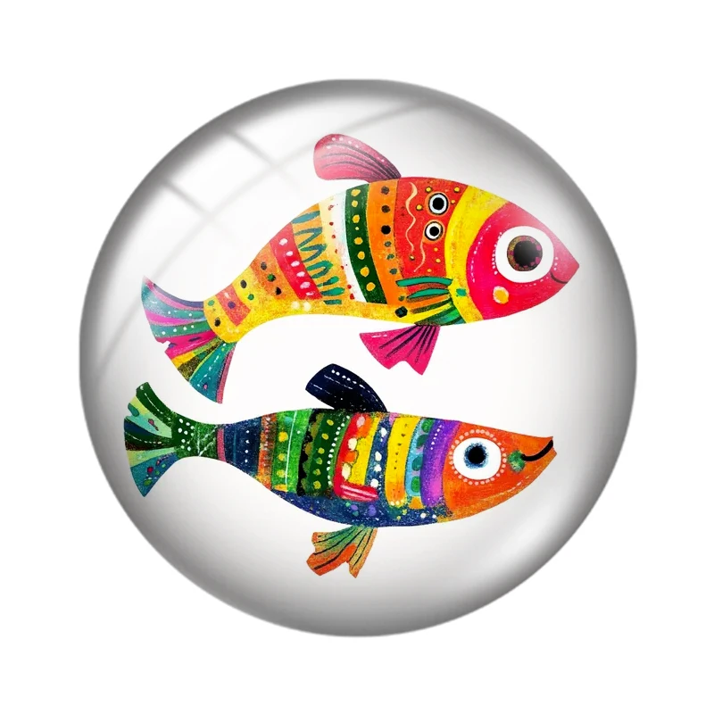 Watercolor Fun Fish Couple 12mm/18mm/20mm/25mm Round photo glass cabochon flat back Making findings keychain