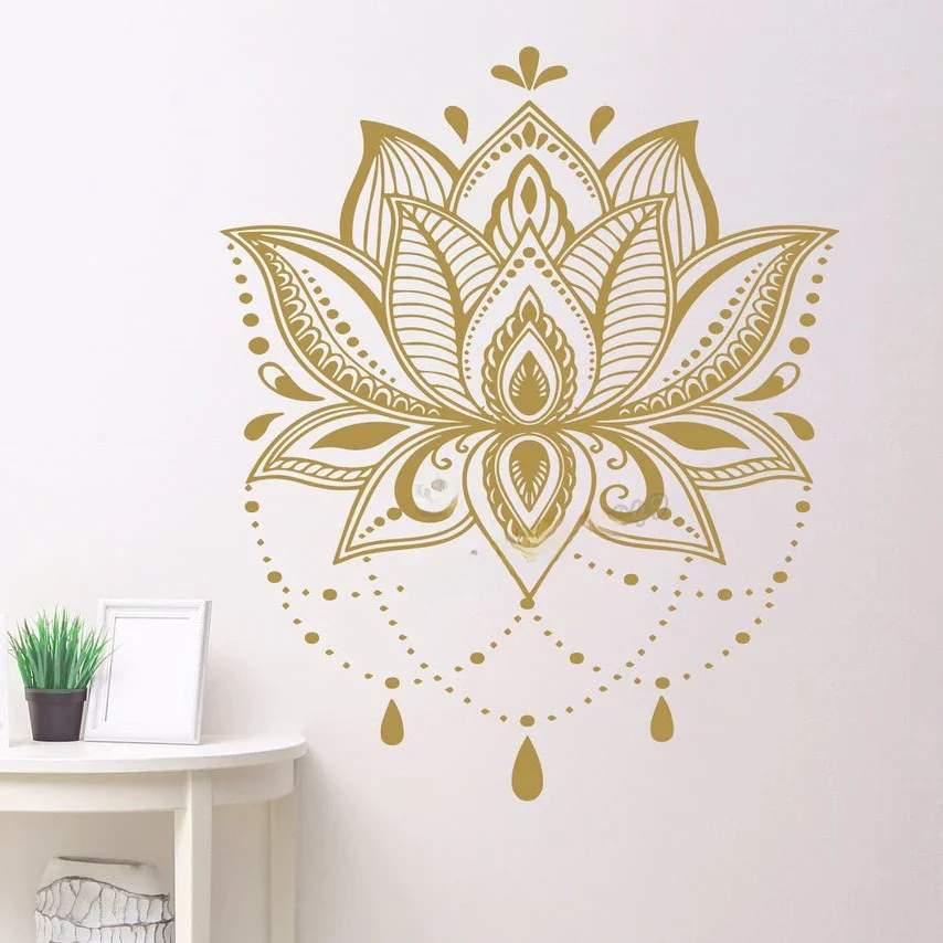 Lotus naklejka ścienna Mandala Lotus kwiatowe naklejki unikalna naklejka ścienna Mandala joga dekoracje ścienne Boho dekoracja pokoju domowego Mural C912 — zdjęcie 2