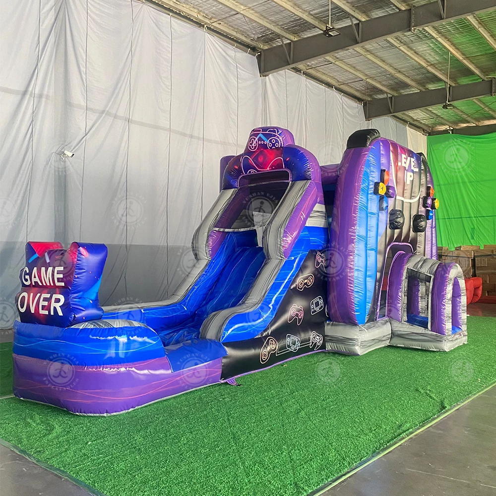 Casa de rebote inflable con temática de juegos de aventura de nivel grande de 26 pies/8M tobogán de agua Castillo de rebote de salto portátil para chico Pary
