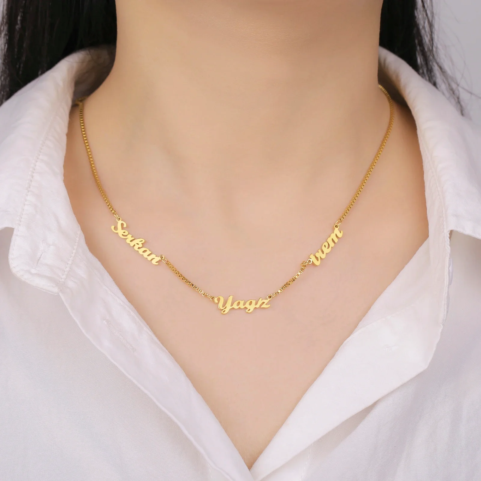 Collar personalizado con múltiples nombres para mujer, joyería con nombre personalizado, Gargantilla de acero inoxidable, caja para el cuello, cadena, regalo para amigo y familia