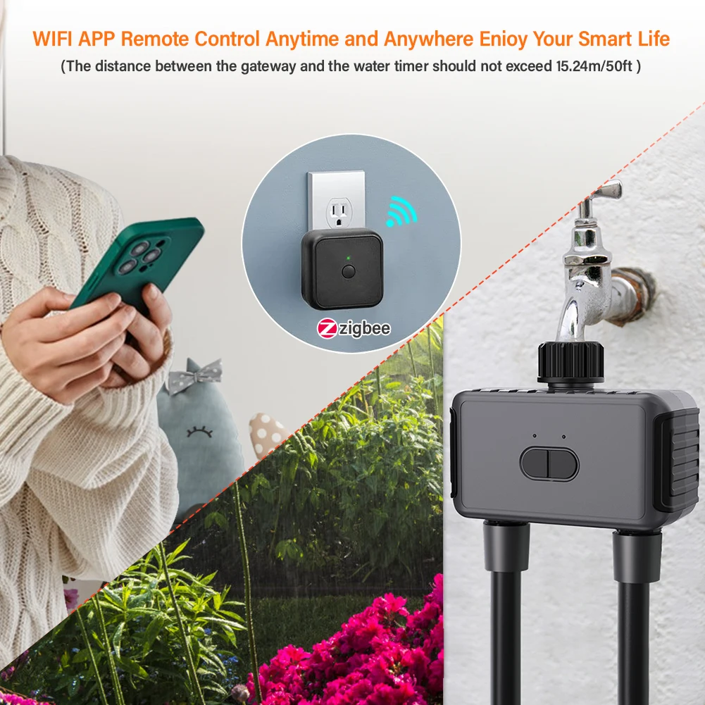 Yieryi Smart Garden Sprinkler Timer WiFi App Control IPX5 Waterproof Dual Zones Automatic Irrigation Rain Delay for Plants Lawns