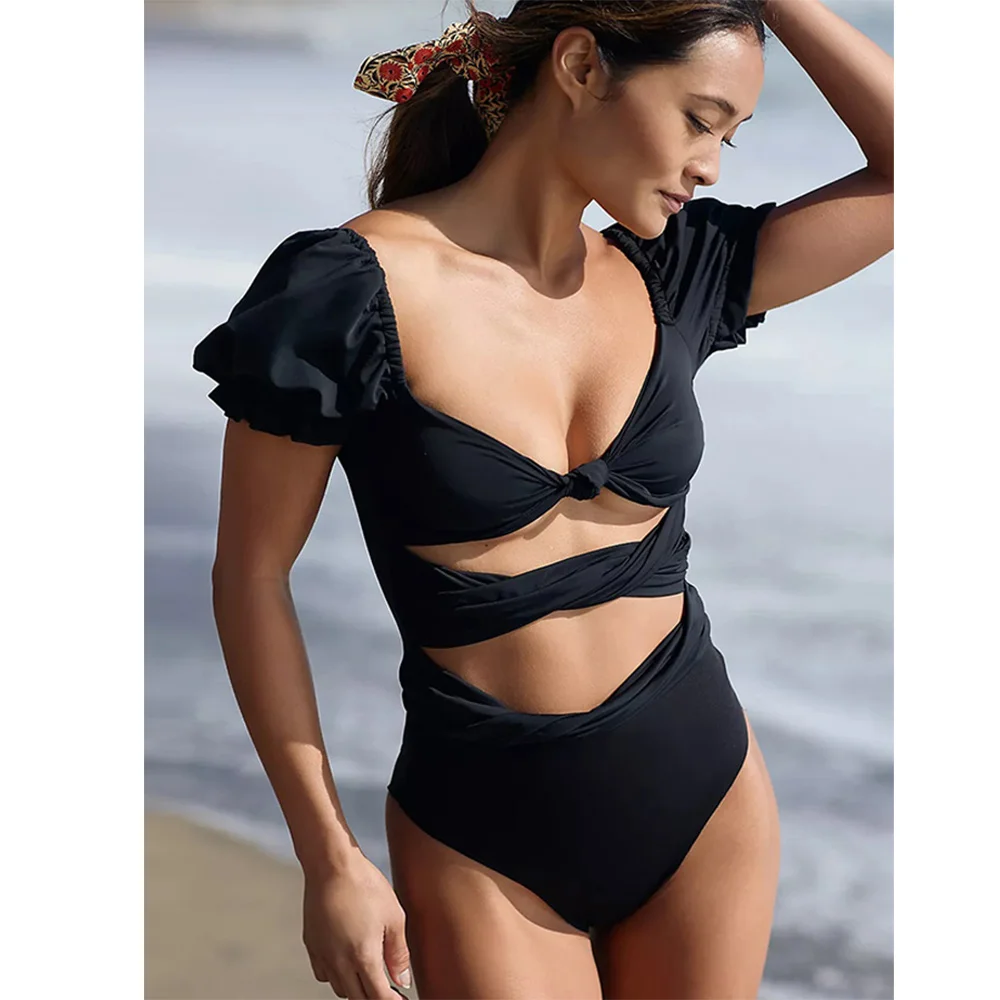 

Deep V Solid Color One Piece Swimsuit Sexy Bikini Holiday Beachwear Black Designer Bathing Suit Summer Surf Wear