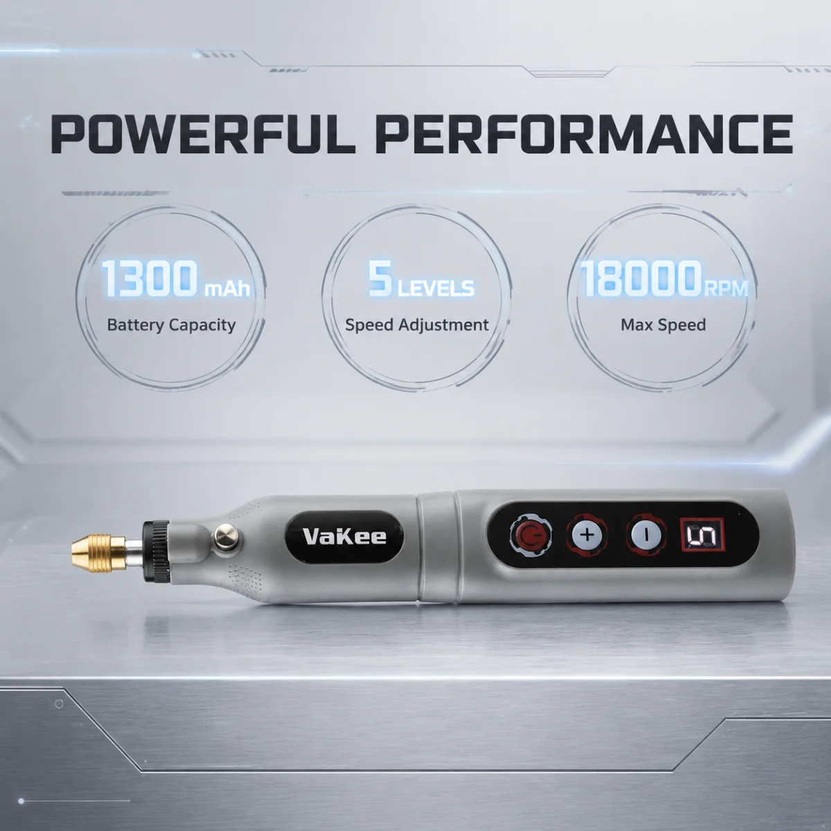 Vakee Mini Rotary Tool 5 Speed 5000‑18000RPM 1300mAh Type‑C Rechargeable 18CM Electric Grinding Engraving Pen DIY Polishin image 3