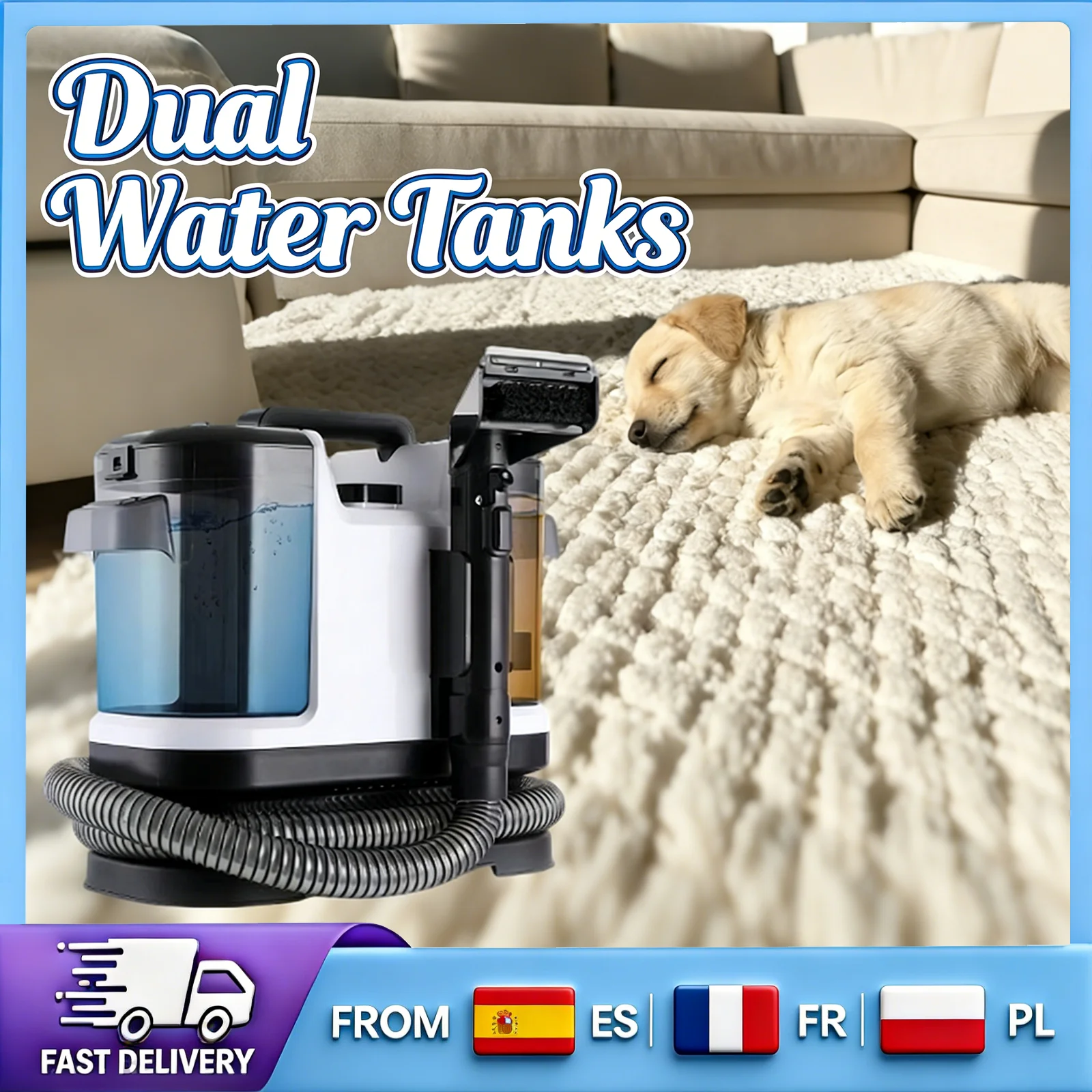 Limpiador de Manchas Portátil Multifunción, Succión de Vacío de Alta Potencia de 12Kpa, Diseño de Tanque de Agua Doble Extraíble, Limpiador de Mano Ligero para Alfombras, Sofás, Pisos, Coches y Hogar