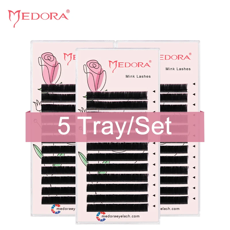 

MEDORA 5 Tray/Set Eyelash Extension Korea PBT C/CC/D/DD Individual Lashes Natural Black Matte Faux Mink Russian Volume Eyelashes