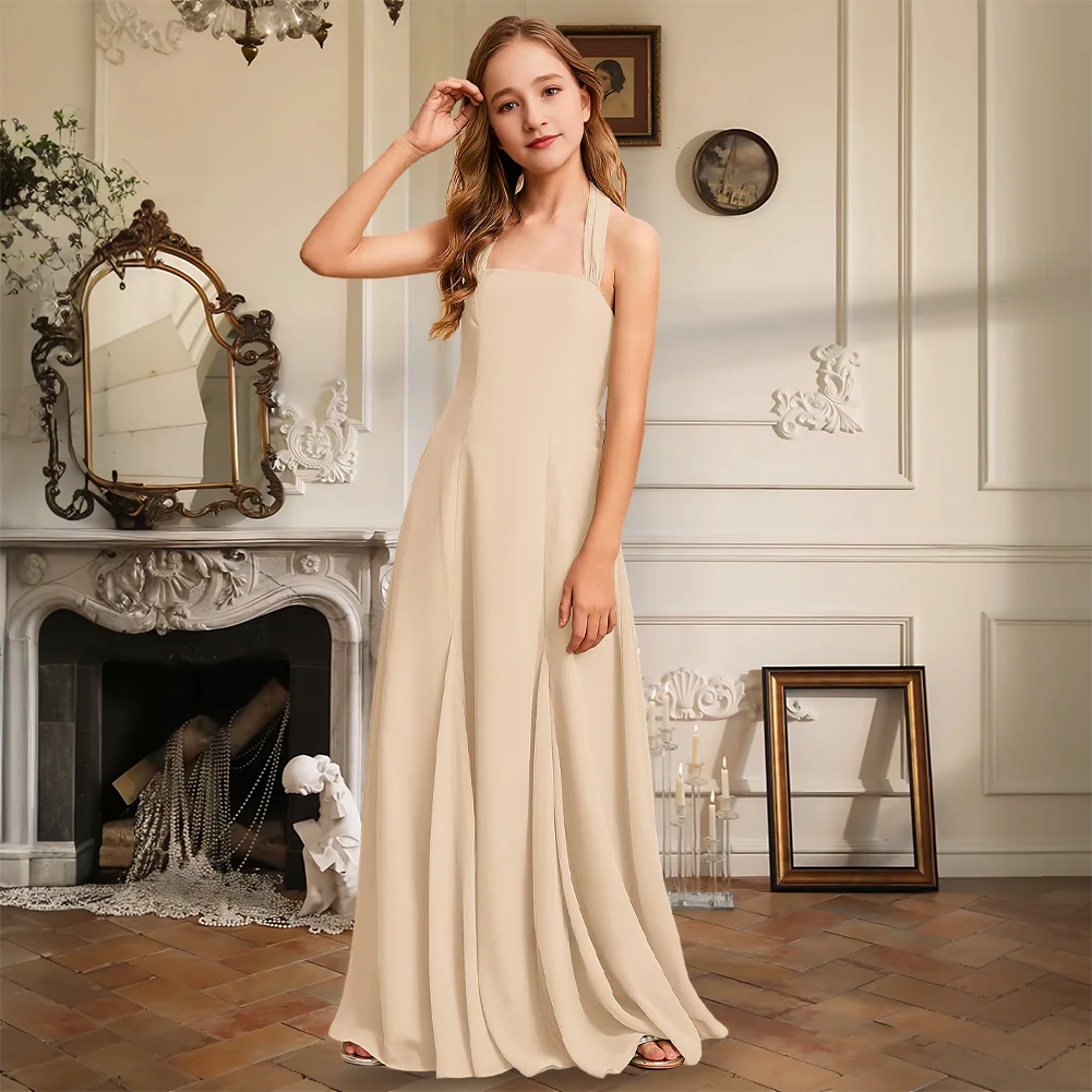 GHK A-Line Square Floor-Length Chiffon Junior Bridesmaid Dress Flower Girl Dress Girls Party Wedding Formal Special Occasion