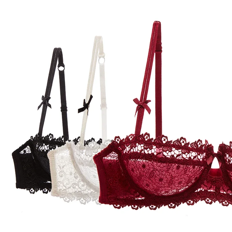 Half Cup Kanten Beha Top Vrouwelijke Lingerie Ongevoerd Transparante Bras Voor Vrouwen Sexy Push Up Plus Size Ondergoed Mesh Brasserie abcd