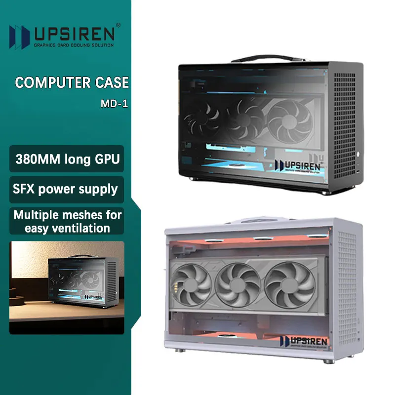 

UPSIREN MD-1 ITX computer case，Support SFX power supply/ITX motherboard/graphics card（L） ≤380mm/Side-transparent portable case