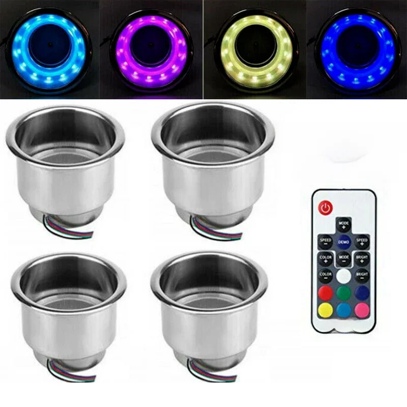 Uchwyt na kubek ze stali nierdzewnej 4 sztuki / zestaw 14 diod LED Zdalne światła RGB Uchwyt na butelkę z napojem Odpowiedni do łodzi morskiej Samochód ciężarowy — zdjęcie 2