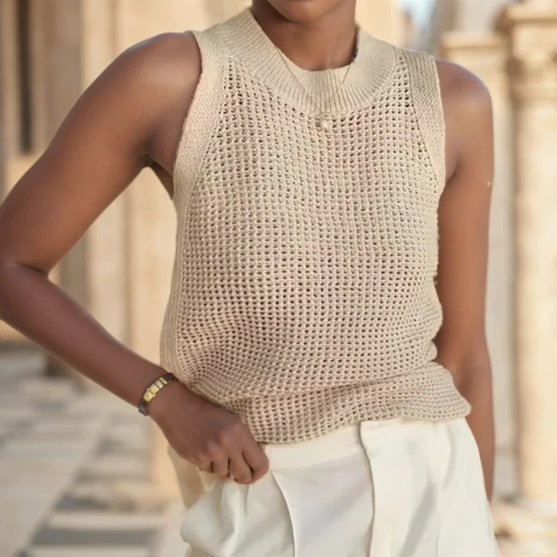 Summer Knitted Tank Top Hollow Out Sleeveless Tanks Camis Vest Women Women Thin Basic Ice Silk Camisoles Tanks Female 14810 — zdjęcie 2