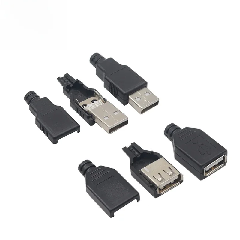 Connecteur de prise USB avec couvercle en plastique noir, type A femelle ou mâle, 4 broches, 20-5 pièces