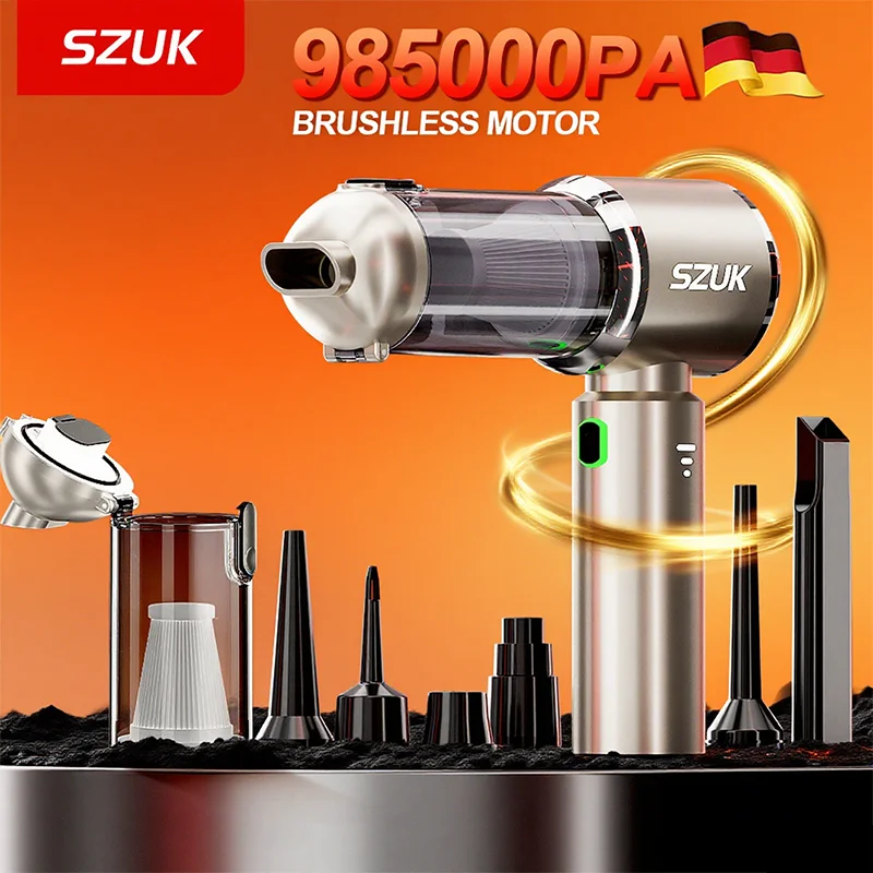 مكنسة كهربائية محمولة للسيارة بقوة 985000 باسكال من SZUK، آلة تنظيف قوية الشفط، مكنسة كهربائية يدوية لاسلكية صغيمكنسة كهربائية للسيارة SZUK Pa مكنسة كهربائية محمولة باليد آلة تنظيف شفط قوية مكنسة كهربائية صغيرة لاسلكية