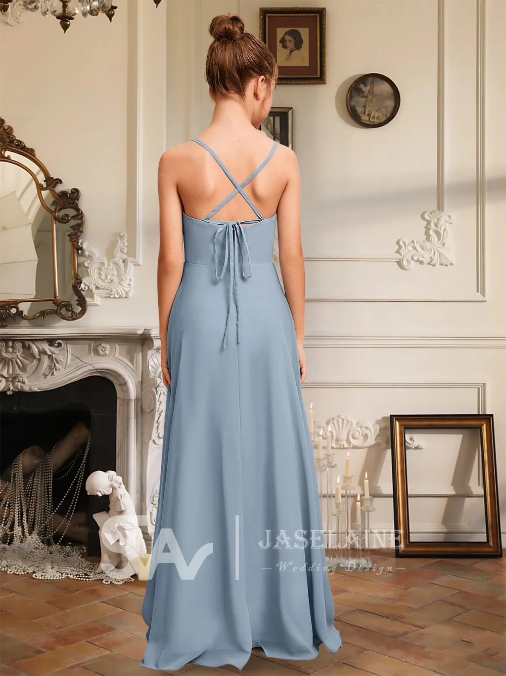 Элегантное шифоновое платье трапециевидной формы с v-образным вырезом длиной до пола, платье для подружек невесты, платье с цветочным узором для девочек, вечерние, свадебные, торжественные, вечерние