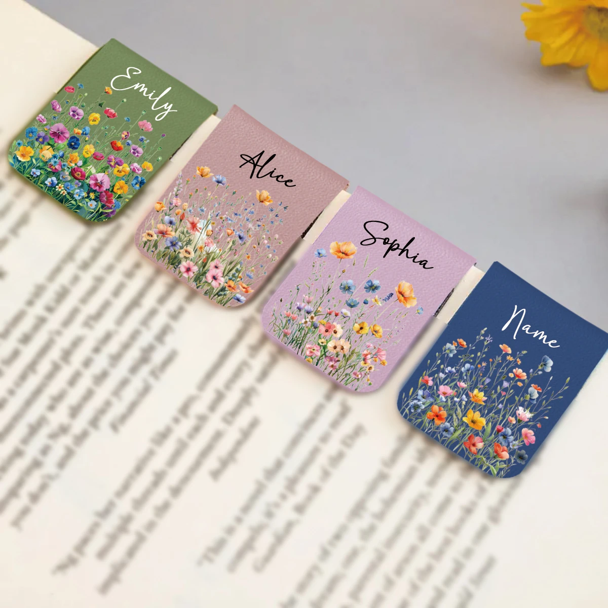 custom-faux-leather-birth-flower-magnetic-bookmark-personalized-name-multi-color-reading-accessory-birthday-gift-for-book-lovers