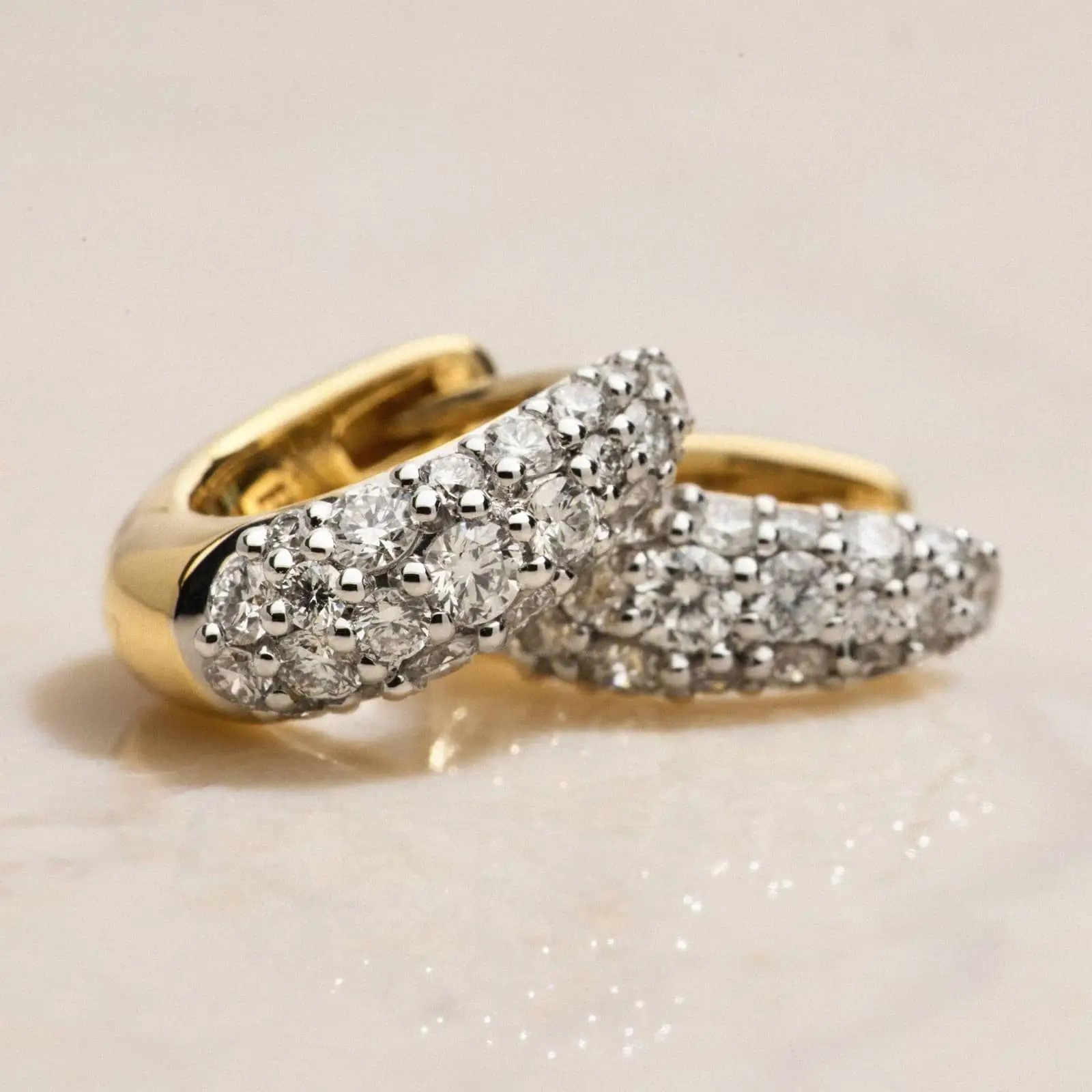 9K/14K/18K Gold Sparkling Diamond Earrings Modern Pave Tapered Lab Grown Diamonds Huggie Earrings for Daily Wear