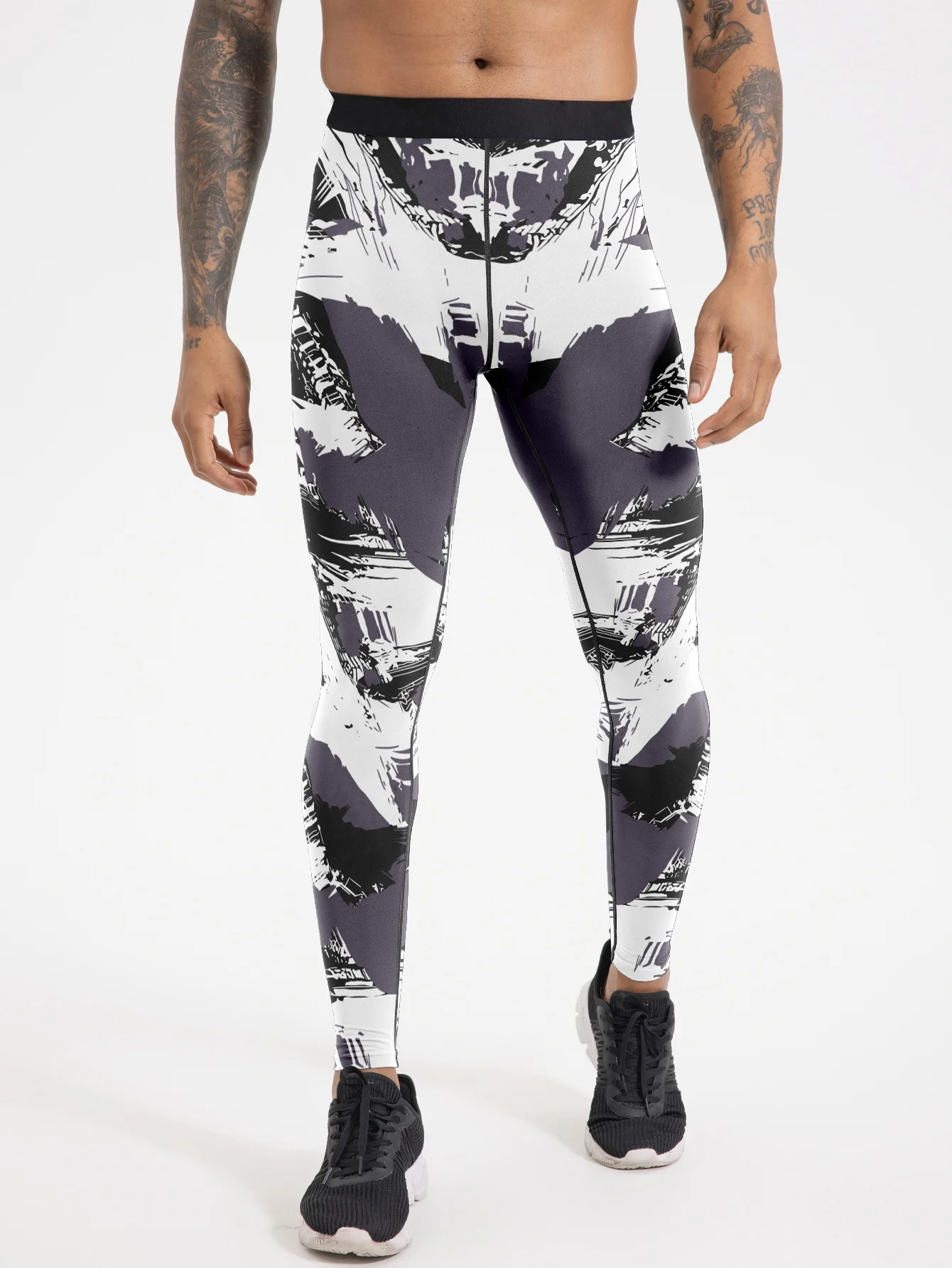Leggings a compressione da uomo per corsa all'aperto Leggings sportivi con stampa digitale con poliestere ed elastico elasticizzato