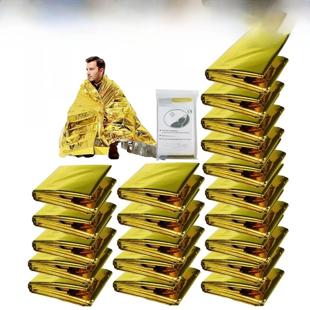 5-30Pc Outdoor Emergency Gold-Sliver Survival Deken Waterdicht Ehbo Rescue Gordijn Folie Thermische Militaire Deken 130X210Cm - afbeelding 2