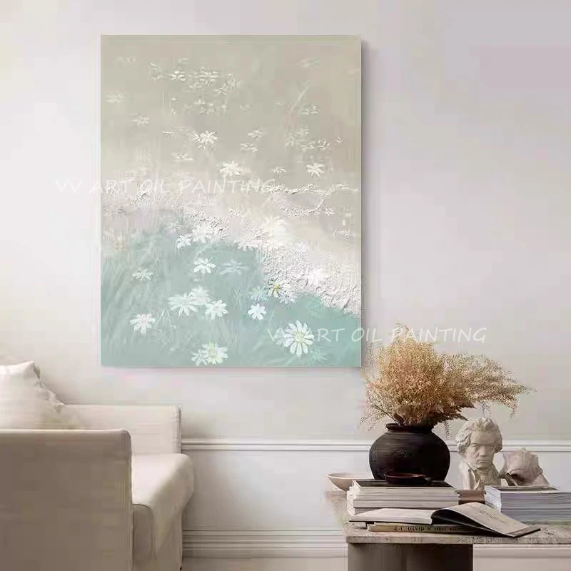 

White Flower Decor Blue 100% Handmade Picture Wall Art Home Decor Children's Canvas Room Paintings Decorative Wall Paintings