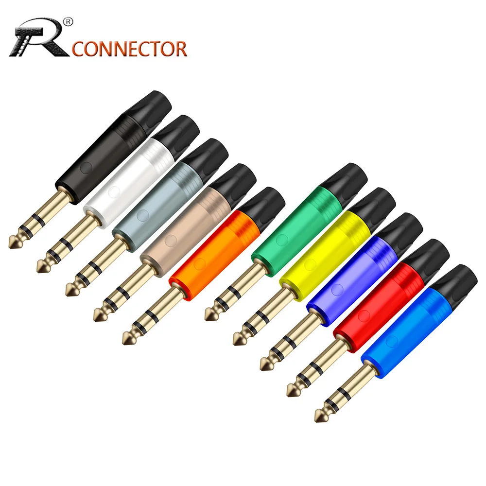 10pcs 6.35mm Stereo Jack,Professional 6.35mm 1/4 inch TRS Gold-Plated Audio Plug Connector for Guitar/Speaker/Microphone Cable