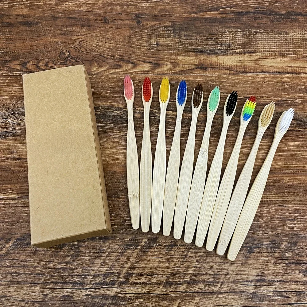 10 pièces brosse à dents en bambou biodégradable dents poils colorés brosse à dents en bambou naturel brosses à dents dentaires Eco Bambou