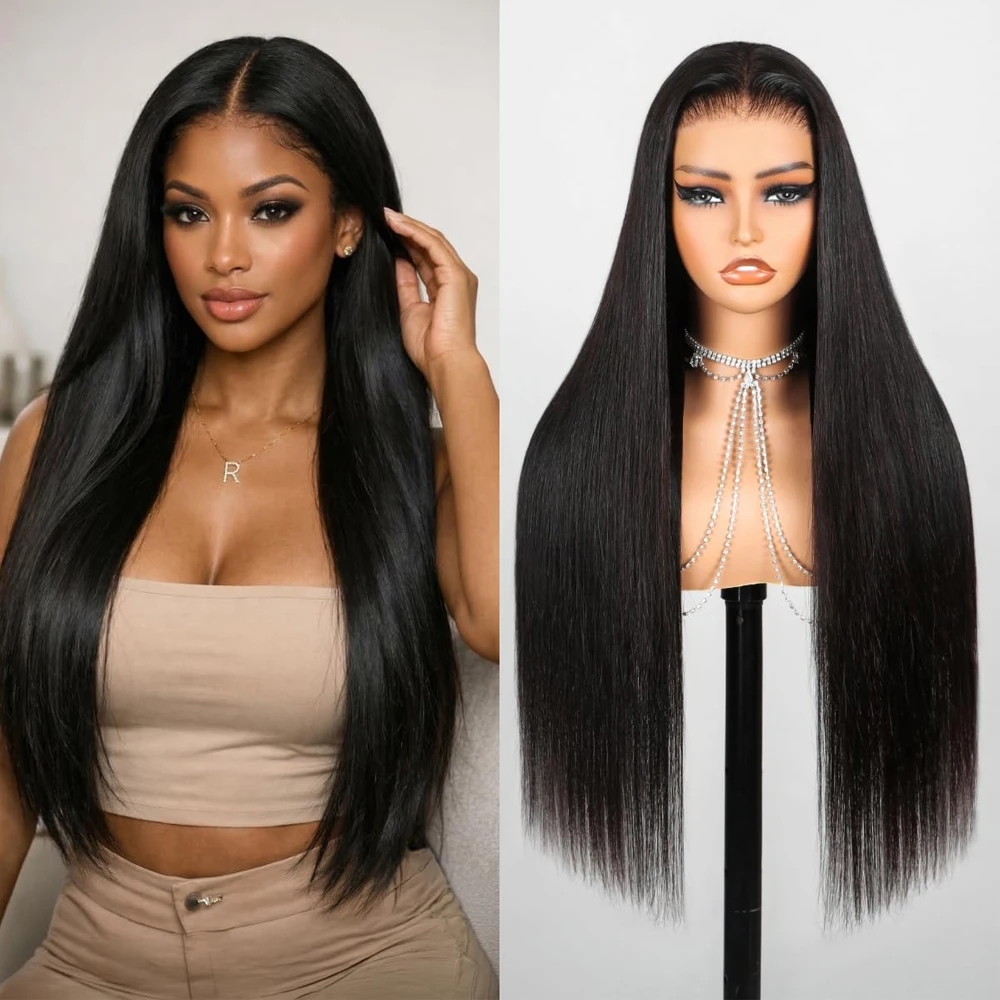 Wear And Go Glueless Wigs Straight Human Hair 13x4 13x6 Human Hair Bleached Knots Upgraded Lace Front Wigs Pre Cut Straight 5x5 Glueless Lace Closure Wigs For Women Invisible Melt Skin 250% Density