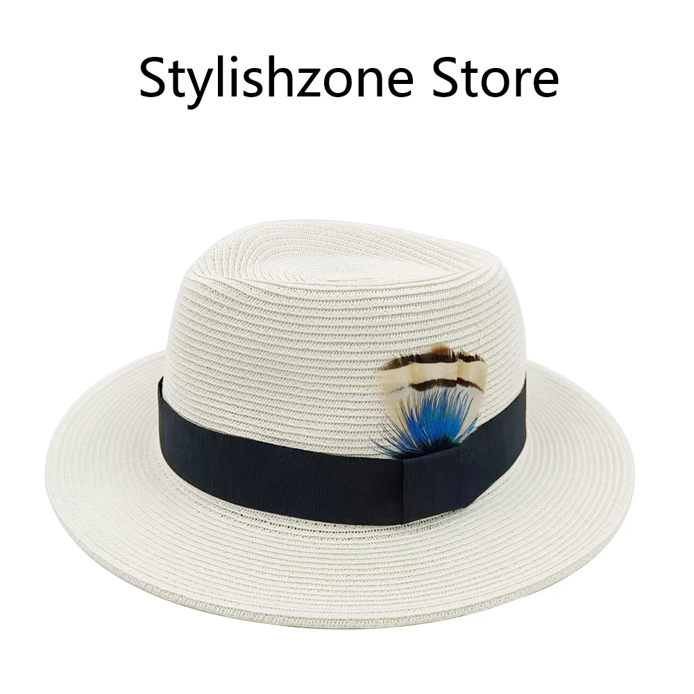 Brand new natural Panama soft straw hat Caps for men summer women's/men's narrow brim beach sun hat anti-UV fedora birthday gift