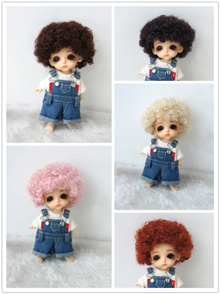 

JD713 1/12 Tiny Short Curly Doll Wigs For Size 3-4 Inch 9-10cm Wholesale Afro Tight Lati White BJD Synthetic Mohair Hair