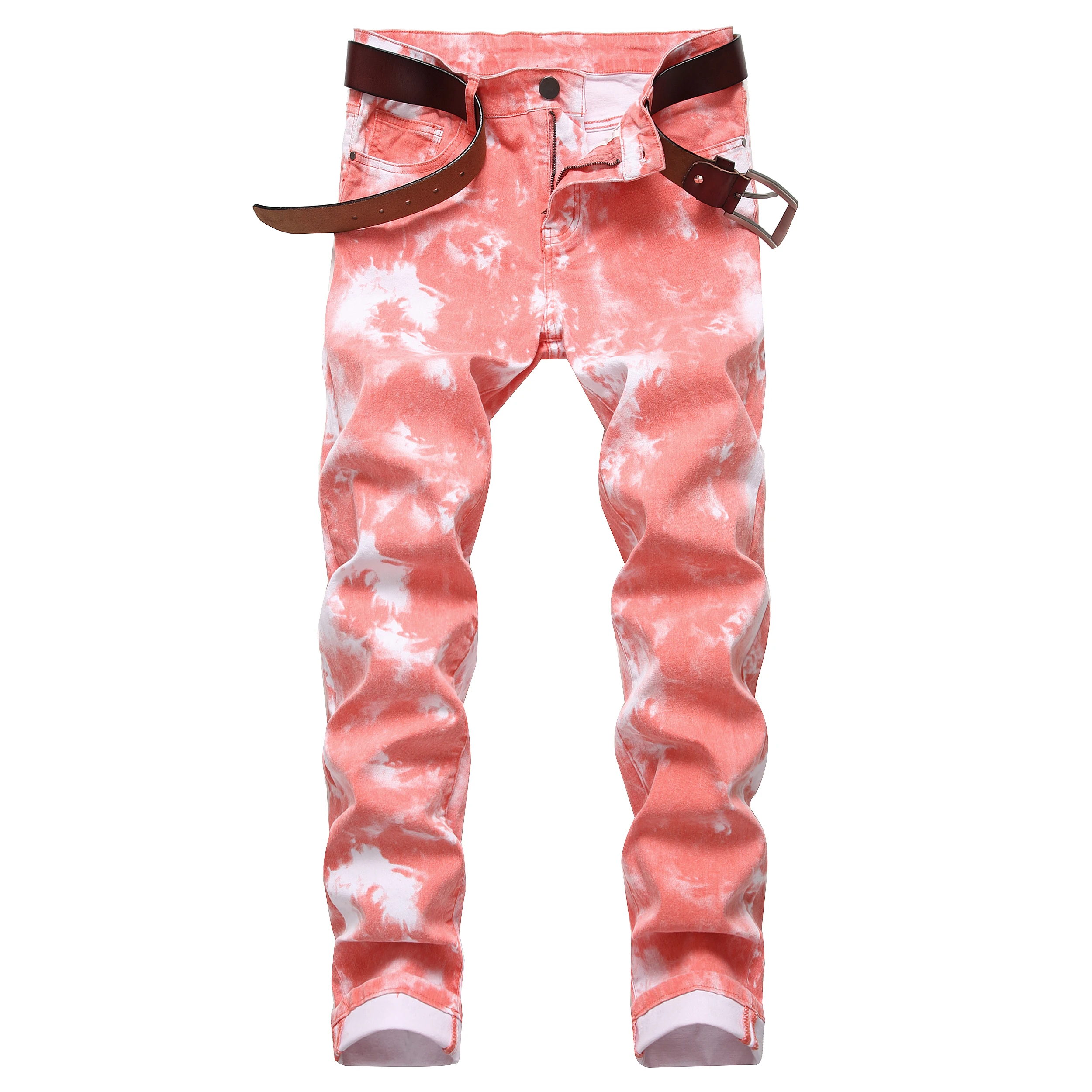 

Men's Pink Printed Stretch Skinny Jeans Premium Slim Fit Fashionable design 813-1