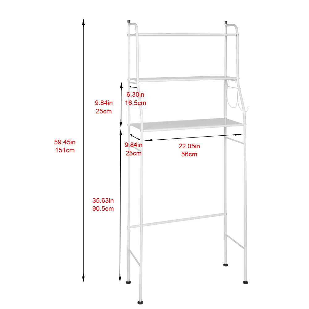 3-Tier Over-The-Toilet White Bathroom Shelf Storage Rack Beautiful Durable and Easy Assemble 59x25x151CM[US-Stock]