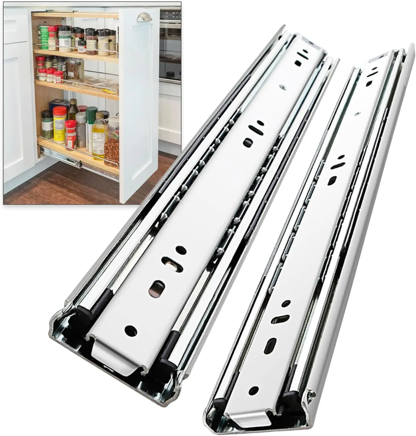 51mm Drawer Slides with Lock Full Extension Ball Bearing Cabinet Locking Sliding Rails Tool Box Runners 150 LB 1 pair