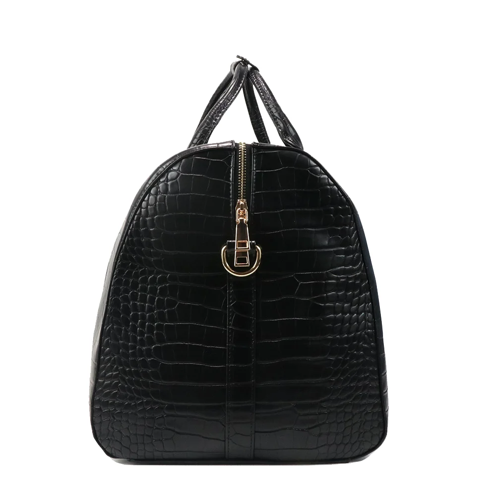

Gorfia Black PU Leather Tote Bag Crocodile Pattern Detachable Shoulder Strap Fashion Travel Gym Luggage Travel Bag Weekender
