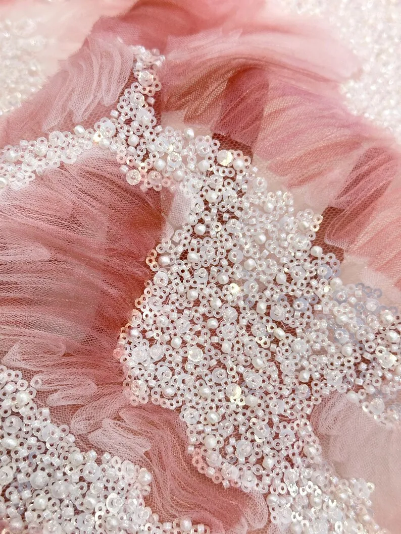 

1 Yard 3d Coiled Floral Fabrics With Waves Silhouette For Dress, 3d Raised Coil Embroidery Fabric