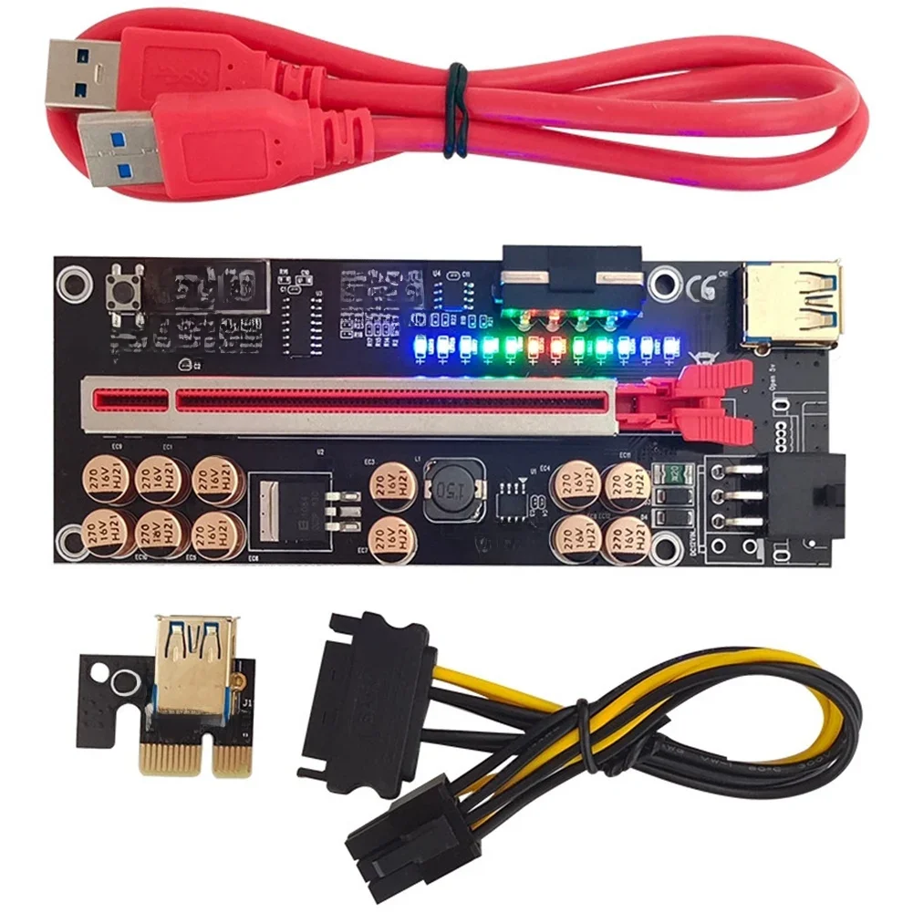 VER018 PRO PCI-E Riser Card USB 3.0 Cable 018 PLUS PCI Express 1X To 16X Extender PCIe Adapter for BTC Mining(Red)