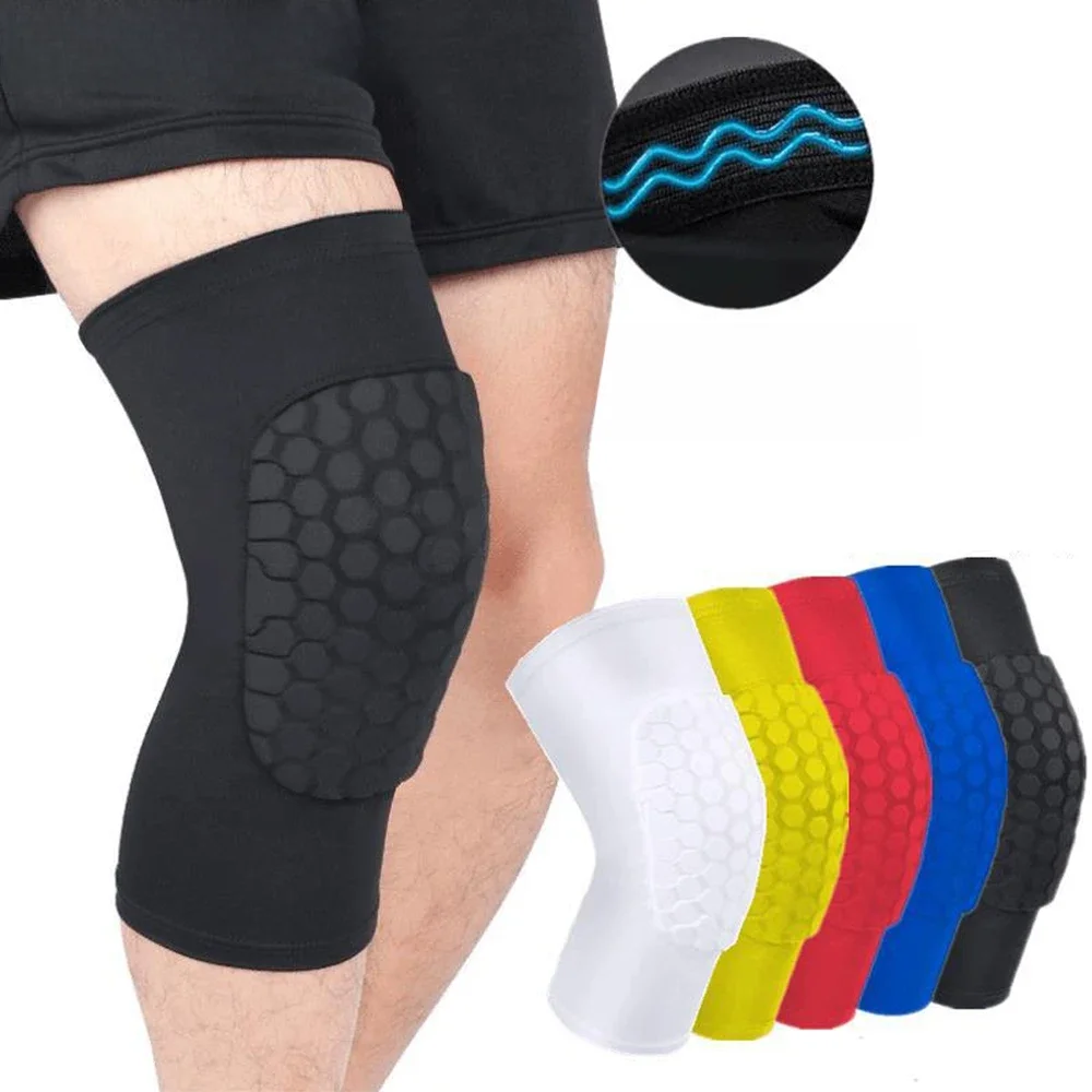 Genouillères de basket-ball, manchon en accent d'abeille, orthèse élastique, équipement de protection, rotule, mousse, support, volley-ball, 1 pièce