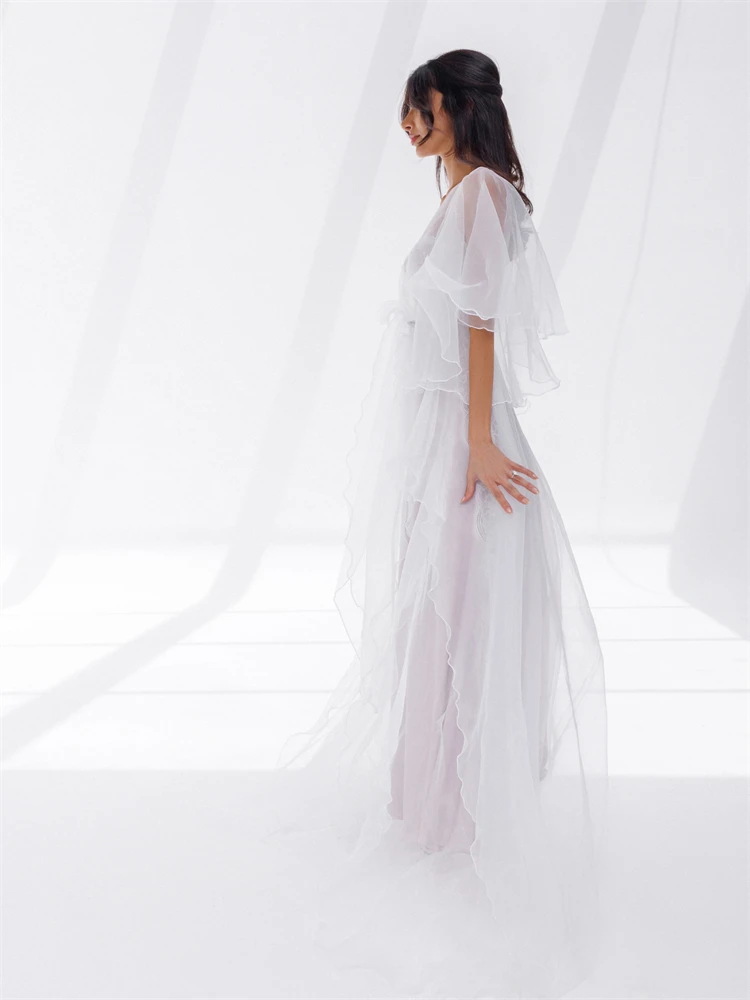 Robe de mariée sexy en dentelle à bretelles spaghetti pour femme, manches longues, satin doux, fête préChristophe, 2024