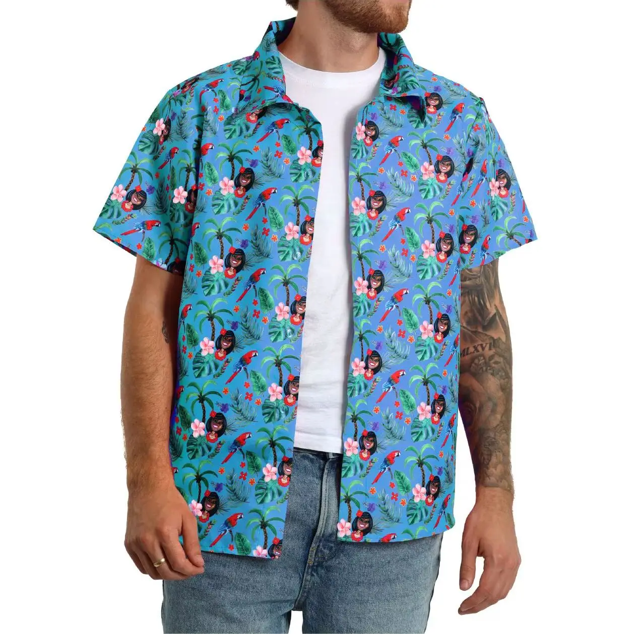 Mens/Womens Hawaiian Shirt Blue - Hawaii Tropical Short Sleeve Shirt - Fancy Dress - Summer Beach Party Wear