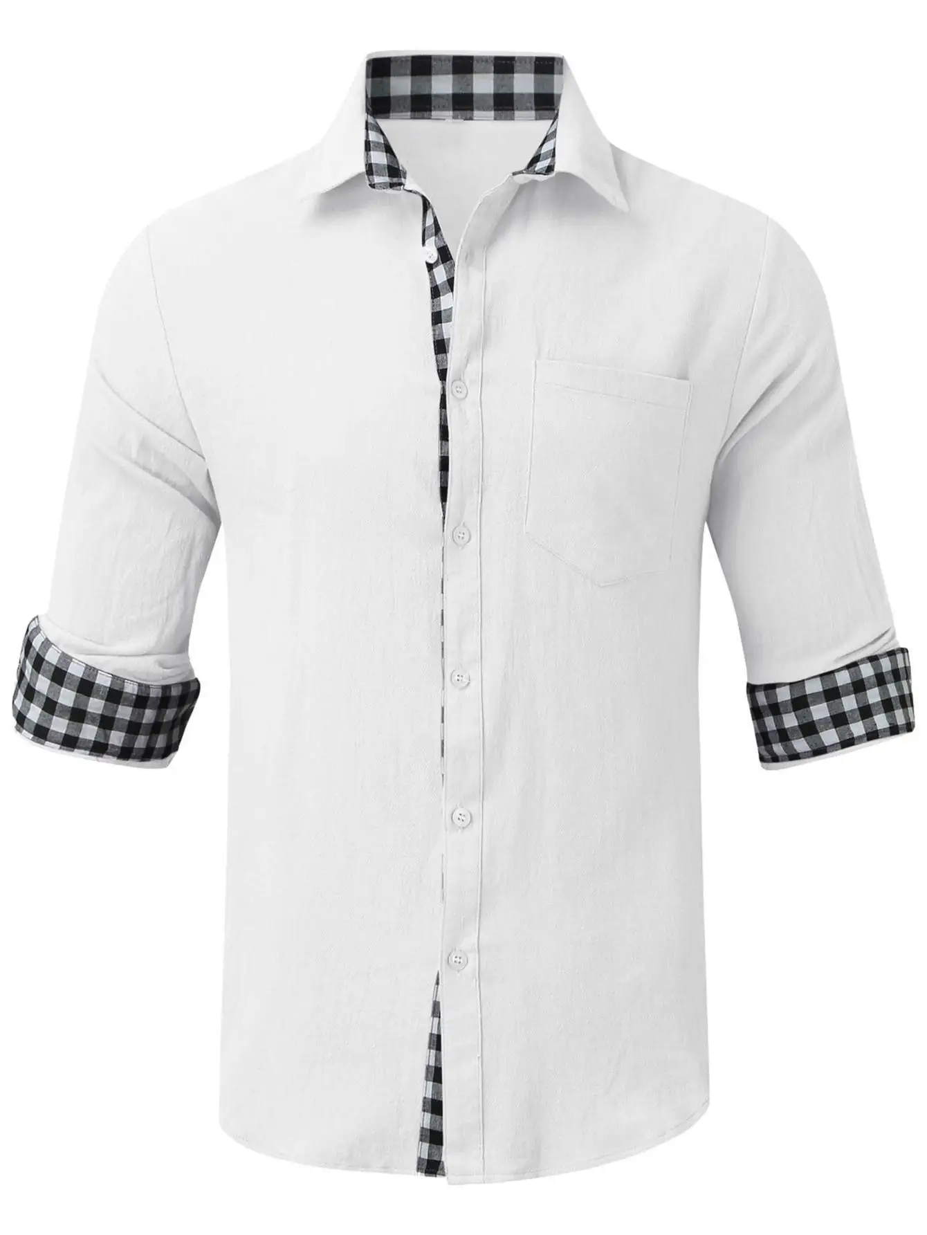 Мужская повседневная офисная льняная рубашка с текстурой на пуговицах, повседневная рабочая одежда