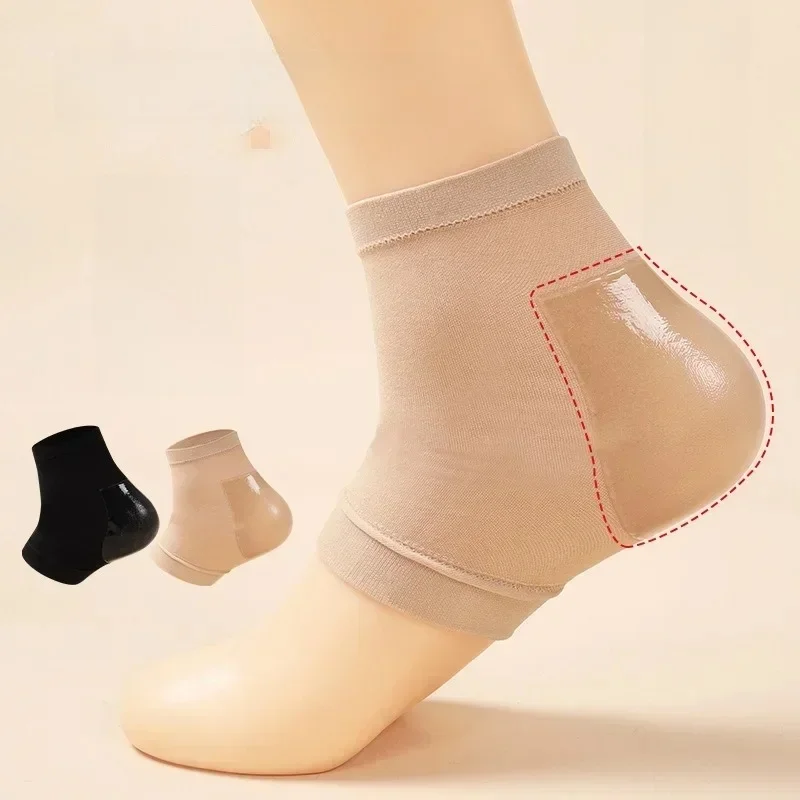 2 pièces talon protection pied couvre pied talons chaussettes Silicone Anti-fissure chaussettes hydratantes unisexe soulagement de la douleur pieds soin chaussette noir