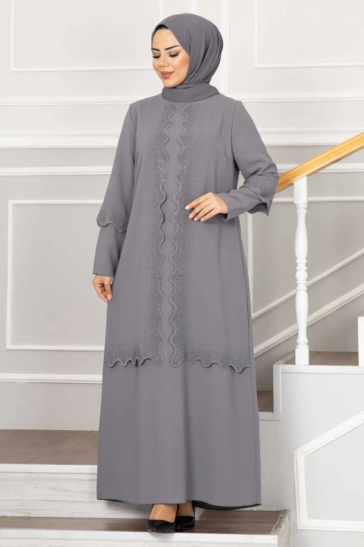 Vestido hijab ondulado feminino, muçulmano turco, vestido longo, conjuntos Abaya Turkey, túnica islâmica, moda de Dubai, Abaya casual, 2023, 2023