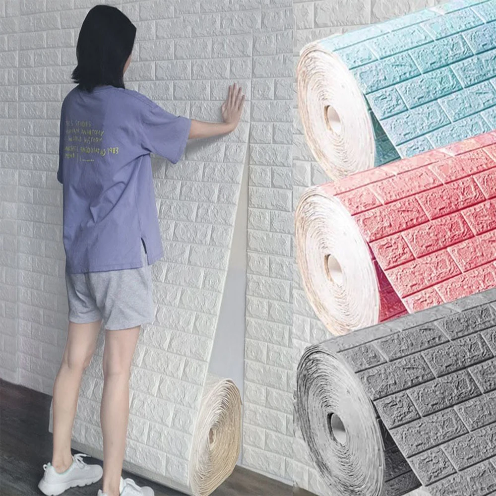 3D 벽돌 패턴 벽 스티커, 자체 접착 패널, 방수 거실 벽지, 홈 데코레이션, 70cm * 1m 