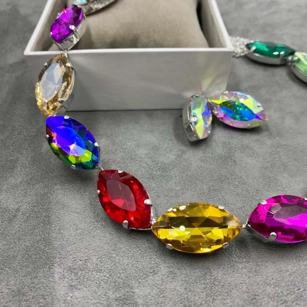 Stonefans Rainbow Multicolour Necklace Earring Set Wedding Charm Statement Jewelry Set for Women Rhinestone 2024 Crystal Design