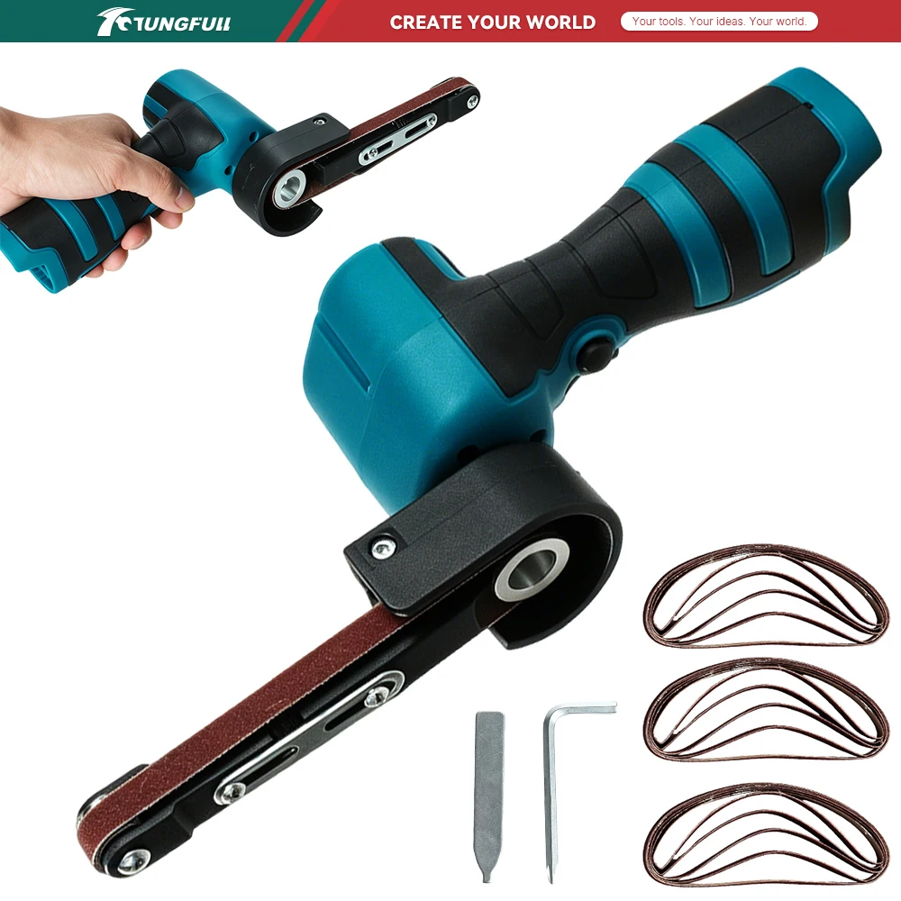 Handheld Cordless Belt Sander Electric Mini Angle Grinder With 15 Sanding Belt 2800RPM 16.8V No Battery for Wood Metal